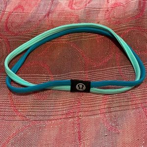 Lululemon Athletica Double Headband in 2 Blues Attached w Black Logo Black Band